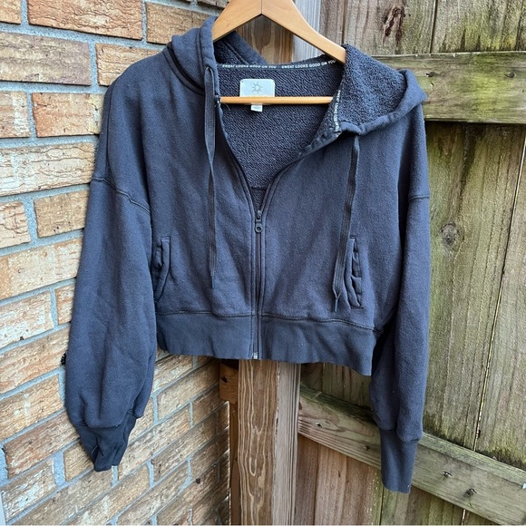 aerie Tops - Aerie Offline Charcoal Gray Cropped Hoodie